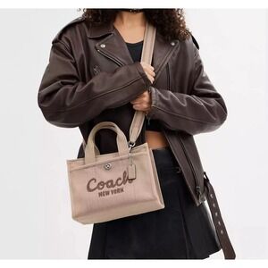 COACH CP164 Cargo Tote 26 Tan Beige natural Canvas Carryall Crossbody Top Handle